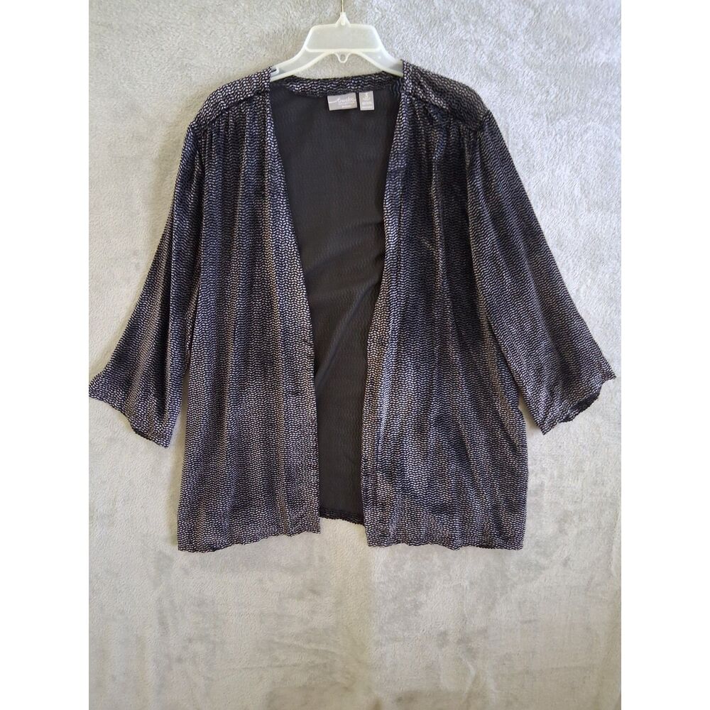 Chicos Travelers Sz 3 / XL Open Cardigan Topper Velvet Burnout Flowy 3/4 Sleeve